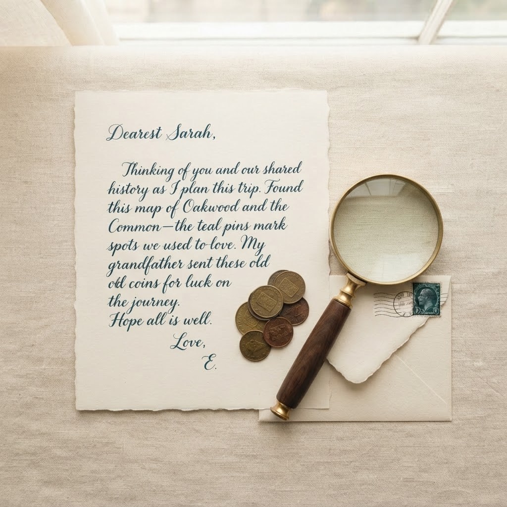 A handwritten letter with a small stack of coins, warm cream palette — Real Ink Letters