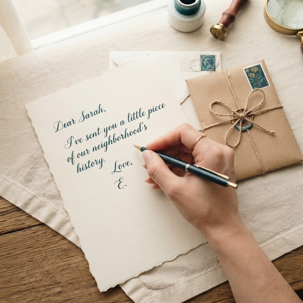 A handwritten letter with a small kraft parcel and twine, warm cream palette — Real Ink Letters