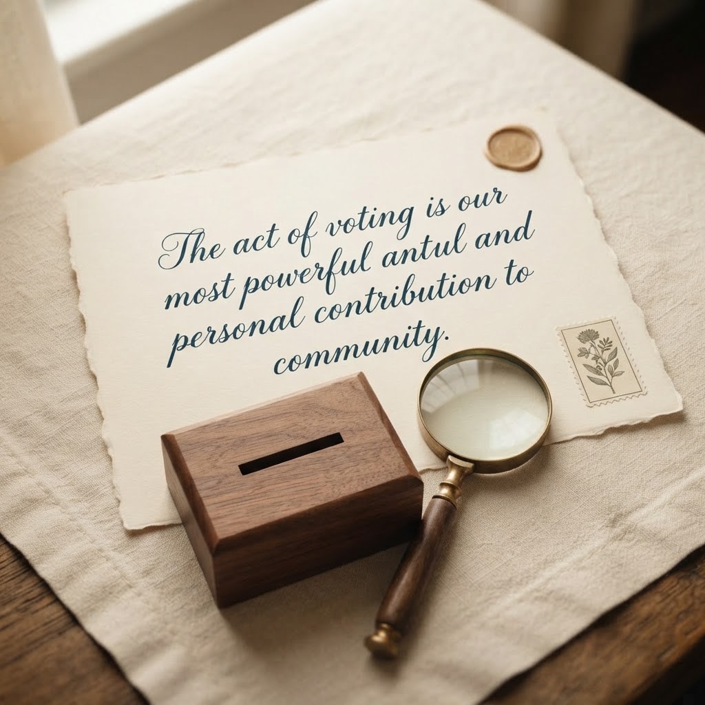 A handwritten letter with a small wooden ballot box, warm cream palette — Real Ink Letters