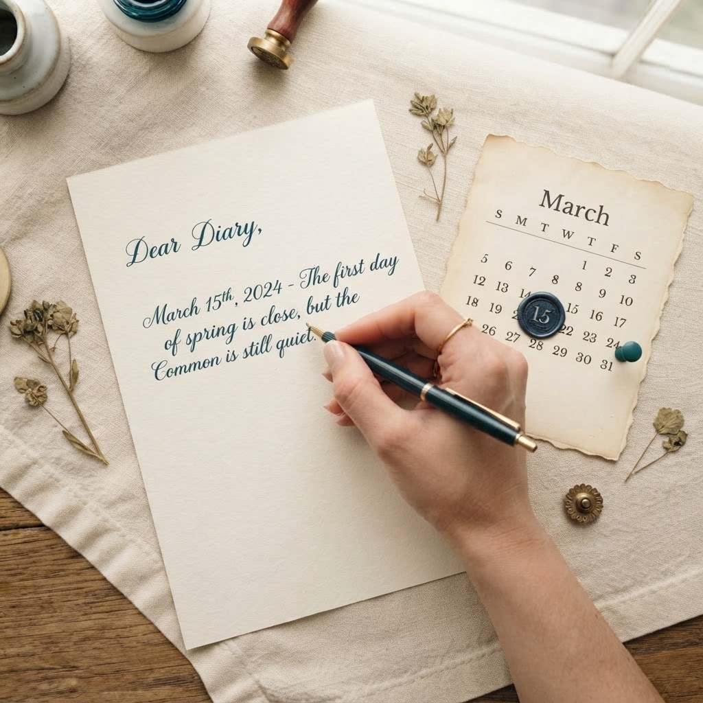 A handwritten letter with a fountain pen and calendar page, warm cream palette — Real Ink Letters