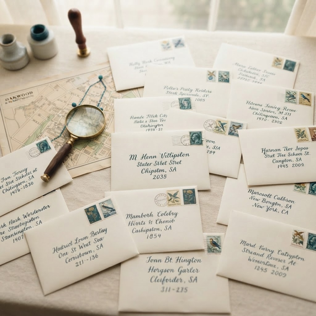 Many cream envelopes each written with different handwriting, warm cream palette — Real Ink Letters