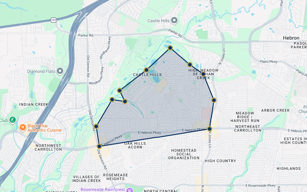 A farm boundary hand-drawn around a neighborhood on the Draw Your Farm map tool
